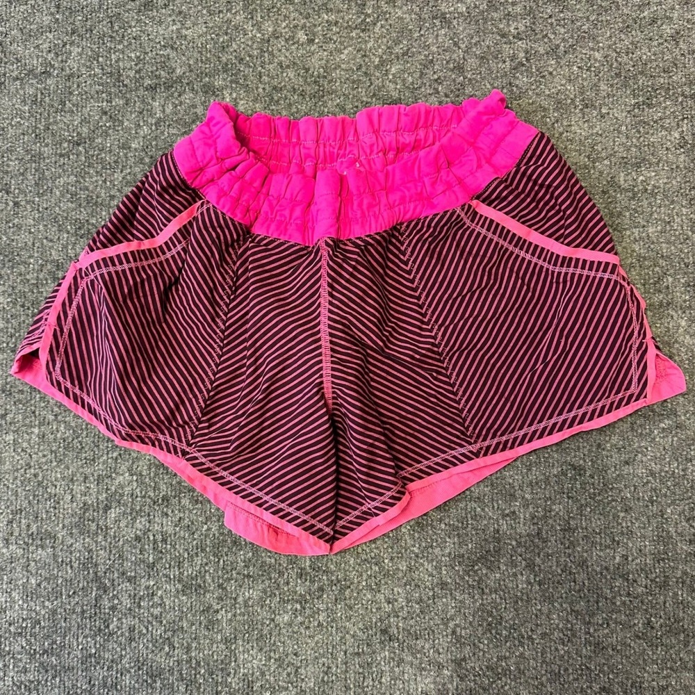 Lululemon Shorts Womens Size 4 Pink Black Striped Speed Up Running Athletic Pkt